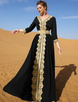 Razkošno tam kaftan Obleke Vezenje Eleganten Dolg Rokav Islam Turčija Jellaba Maroški Obleko za Ženske Muslimanskih Abaya Dubaj Moda