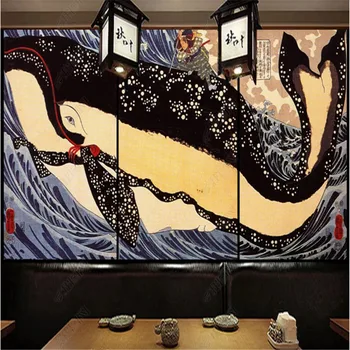 Retro Japonski Ukiyo-e Velike Ribe Ocean Val Ozadje Industrijske Dekor Suši Restavraciji Ozadju Zidana Stena Papirjev 3D