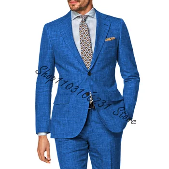 Royal Modra Moških Perilo 2 Kosa Obleke Dveh Kosov Suknjič Hlače Slim Fit, Gospod Visoko Kakovost Moški Formalno Tuxedos Kostum Homme