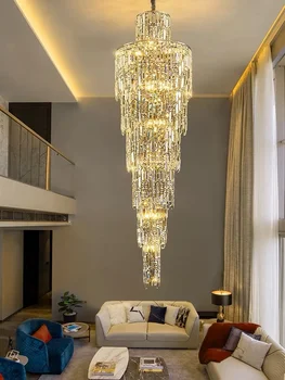 Sodobni Luksuzni Crystal LED Dnevna Soba Stropni Lestenec osvetlitev Stopnišča velikih tekem Doma dekorativni Viseče luči