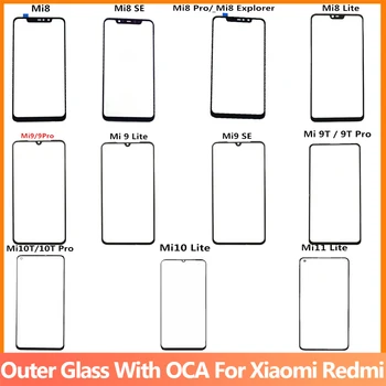 Sprednje Steklo Za Xiaomi Mi 8 Lite SE 9 9T Pro 10T 11 10 Lite Zaslon na Dotik LCD Zaslon Iz Plošča Pokrov Objektiva Popravila Zamenjati Dele