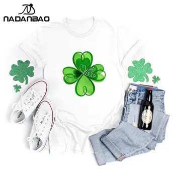 Zelena Oblačila Detelja Tiskanja St. Patrick ' s Day Kratek Rokav Športna Majica Bombaža, Kratek Rokav T-Shirt