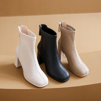 Čevlji za Ženske Gumijaste Škornje Nazaj Zip Zadrgo Luksuzni Oblikovalec Čevlji-Ženske Zimske Obutve Dež Jeseni Gleženj Rock Med Modni 2023 L